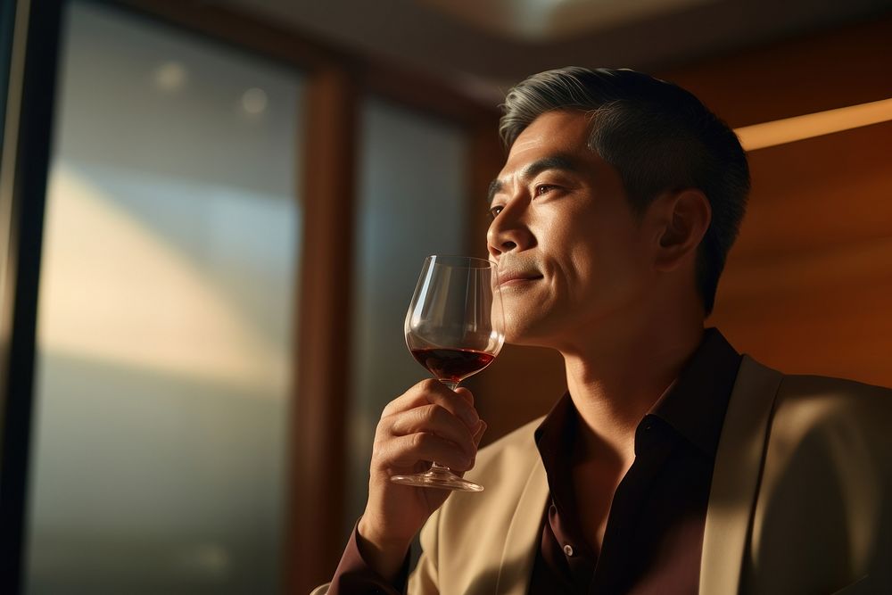 Sommelier drinking wine face. AI generated Image by rawpixel.