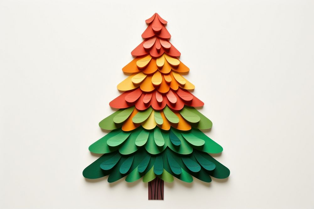 Chrismas tree paper art white background. 