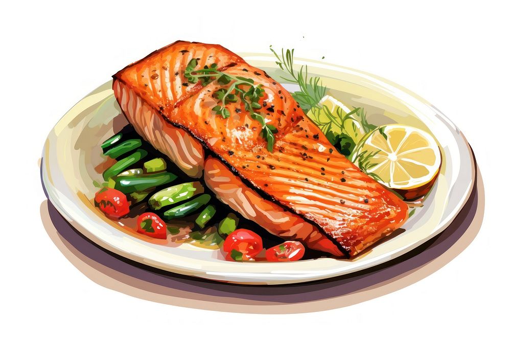 Salmon plate food vegetable. AI generated Image by rawpixel.