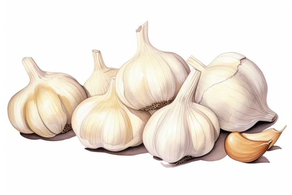 Garlic vegetable food white background. AI generated Image by rawpixel.