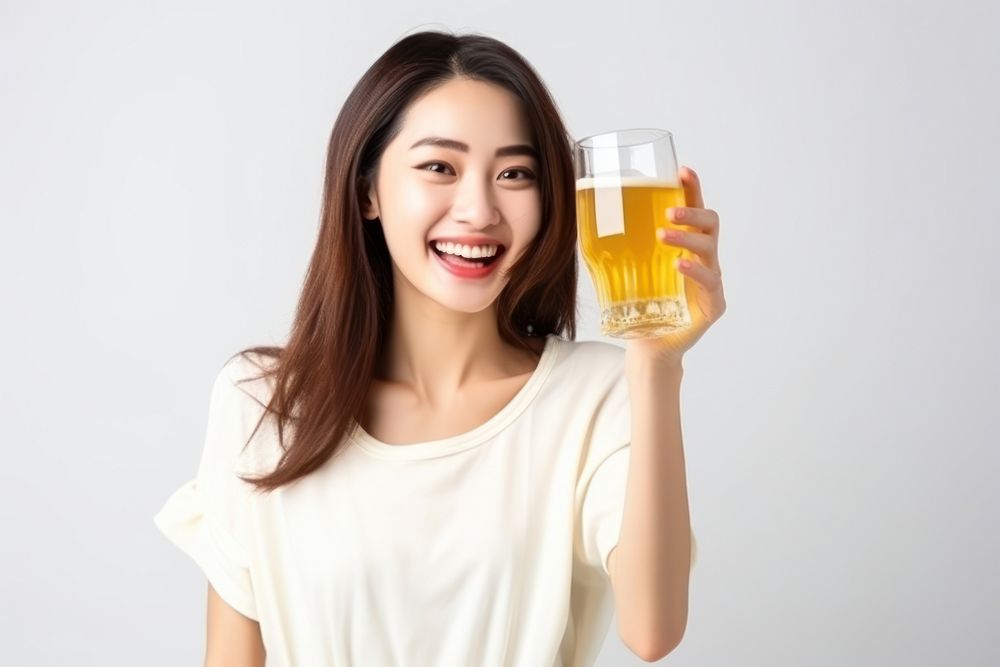 Girl drinking cider glass smile beer. AI generated Image by rawpixel.
