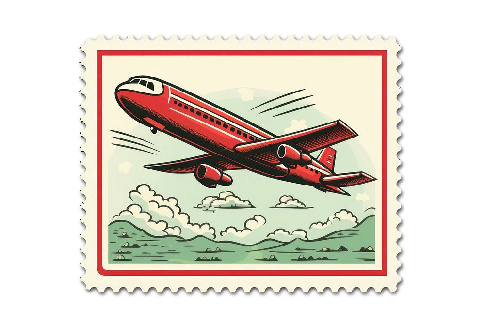 Postage stamp aircraft airplane airliner. AI generated Image by rawpixel.