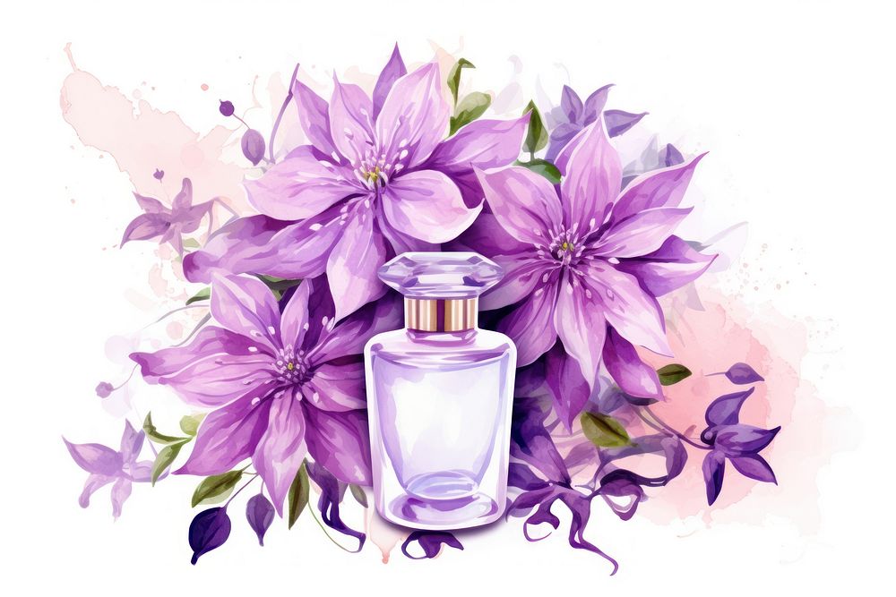 Perfume clematis cosmetics flower bottle. AI generated Image by rawpixel.