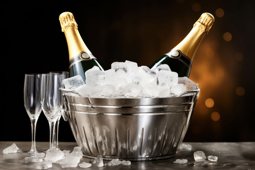 Bottle champagne bucket glass. 