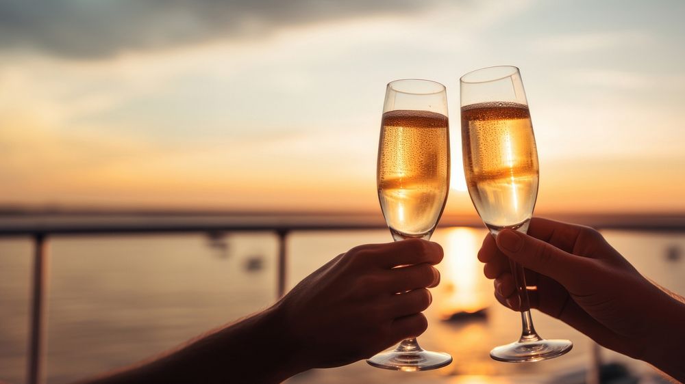 Champagne outdoors glass drink. AI generated Image by rawpixel.