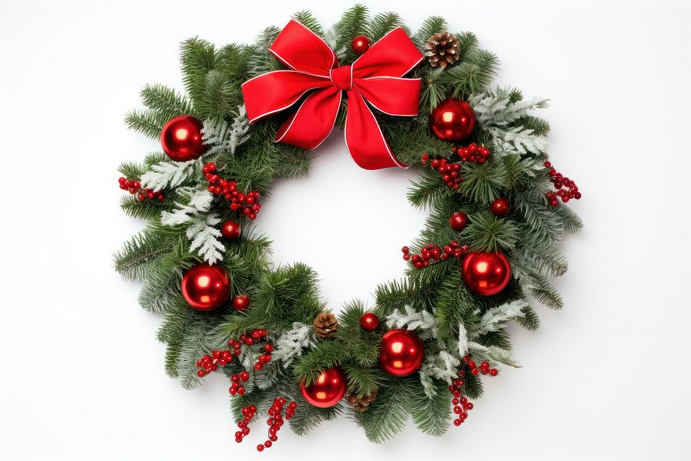 Christmas wreath plant white background. 