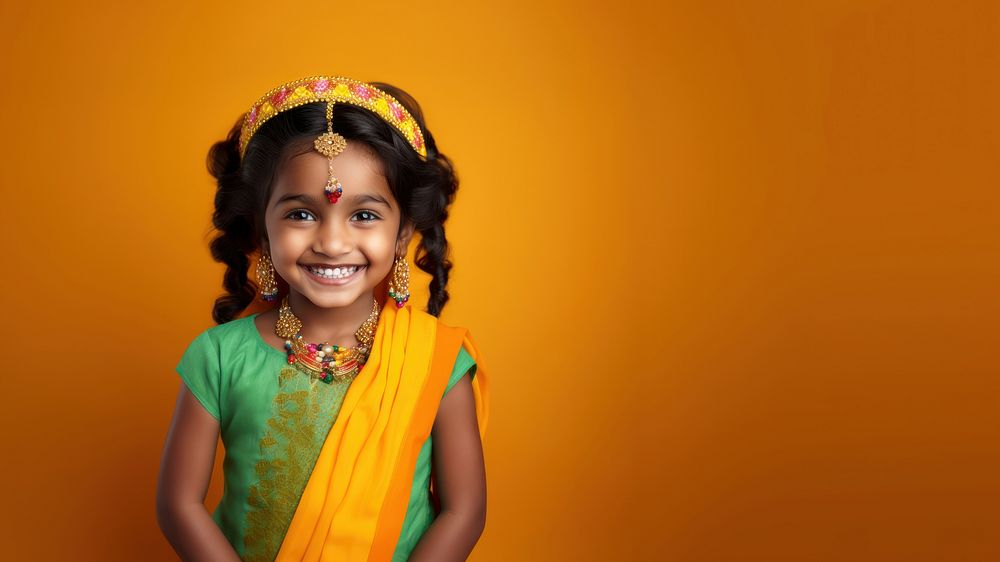 Indian little girl smile happiness innocence. AI generated Image by rawpixel.