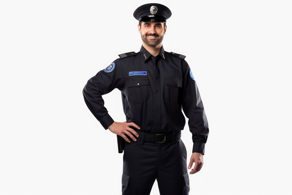 Police man smiling adult white background. AI generated Image by rawpixel.