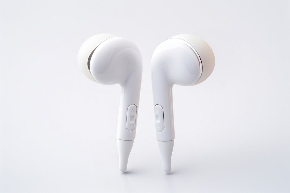 A White headphones wireless earpieces headset white white background. AI generated Image by rawpixel.