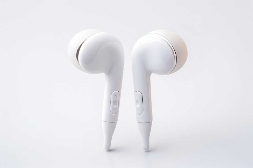 A White headphones wireless earpieces headset white white background. 