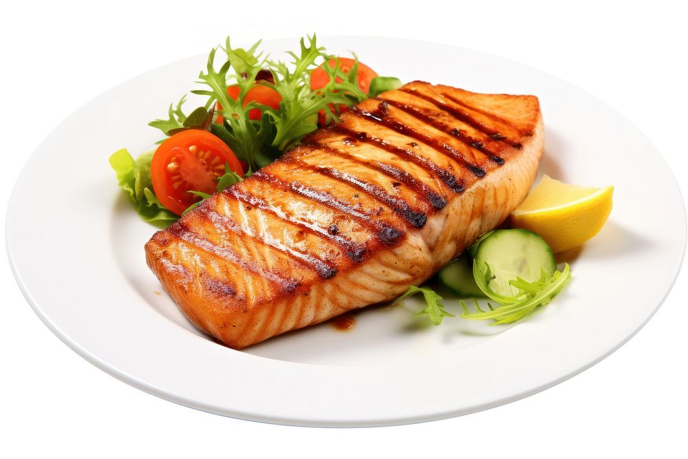 Salmon plate food vegetable. AI generated Image by rawpixel.