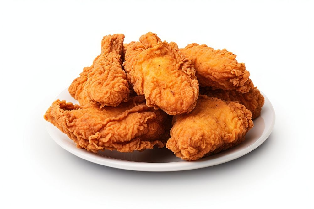 Fried chicken plate food white background. AI generated Image by rawpixel.
