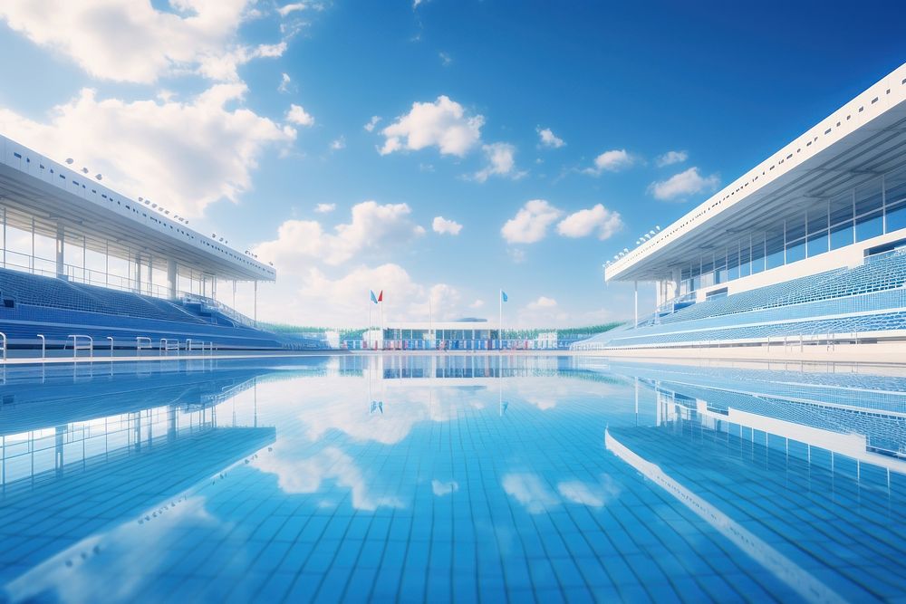 Swimming pool indoor stadium outdoors sports sky. AI generated Image by rawpixel.