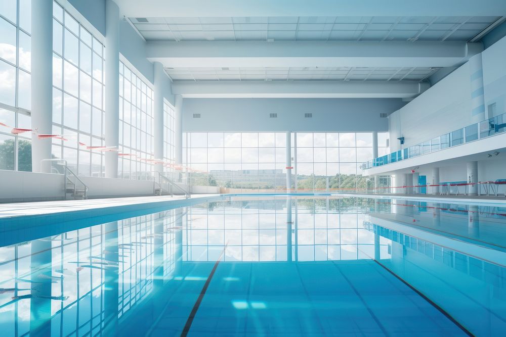 Swimming pool indoor stadium transportation architecture reflection. AI generated Image by rawpixel.