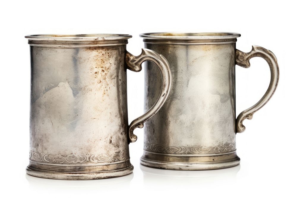 Old silver cups mug white background refreshment. AI generated Image by rawpixel.