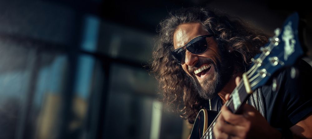 Sunglasses musician portrait guitar. 