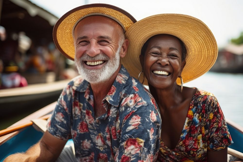 Floating market laughing portrait sitting. AI generated Image by rawpixel.