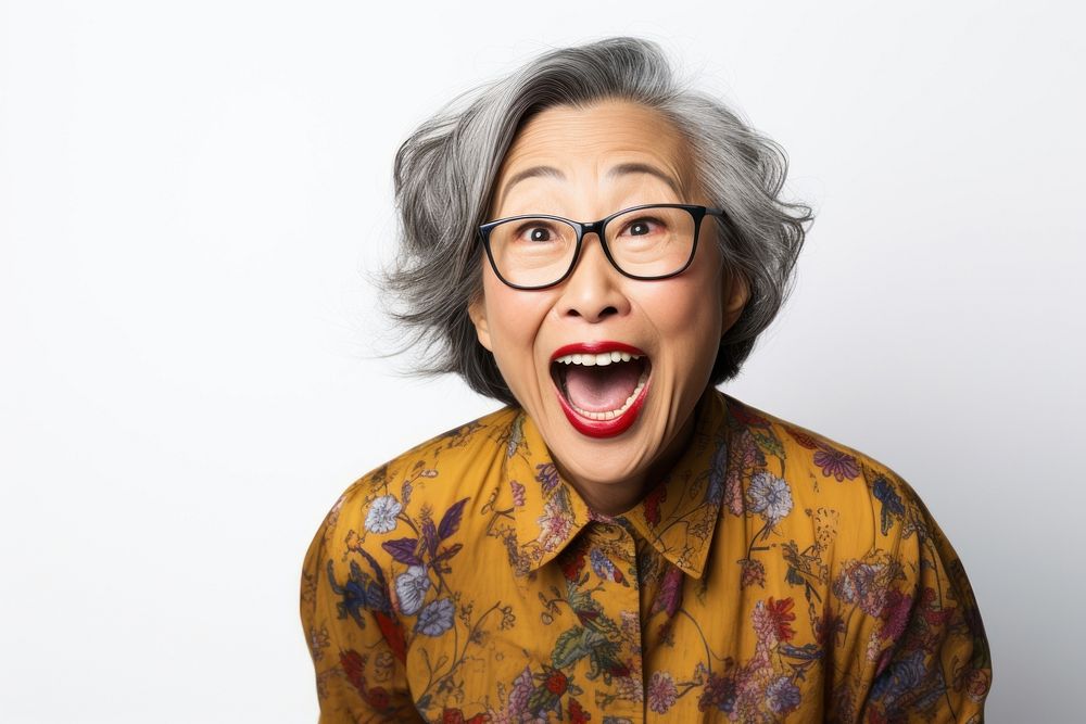 Senior asian woman laughing glasses adult. AI generated Image by rawpixel.