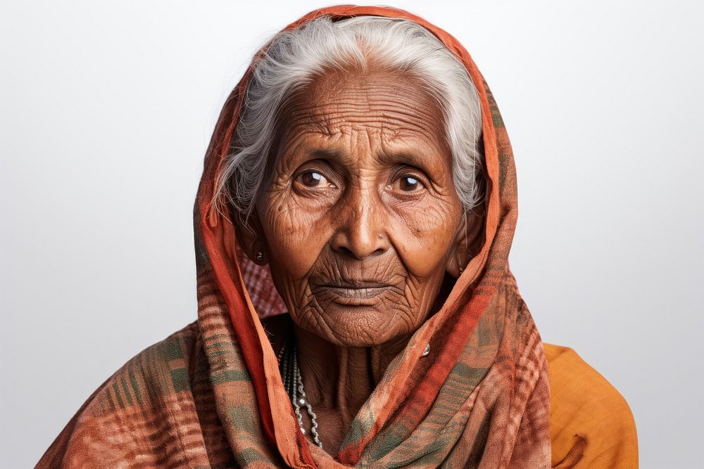 Senior indian woman retirement headscarf portrait. 