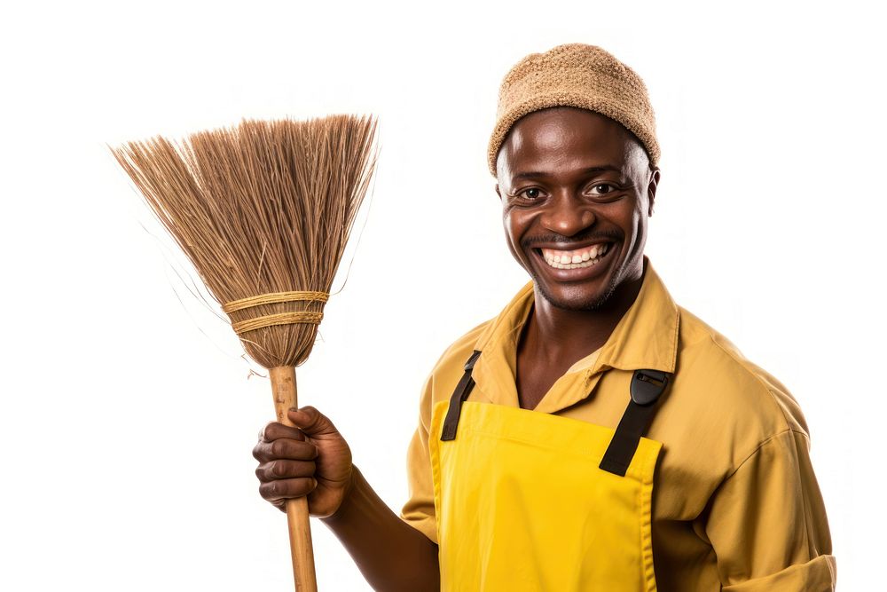 African cleaner broom smiling cleanliness. AI generated Image by rawpixel.