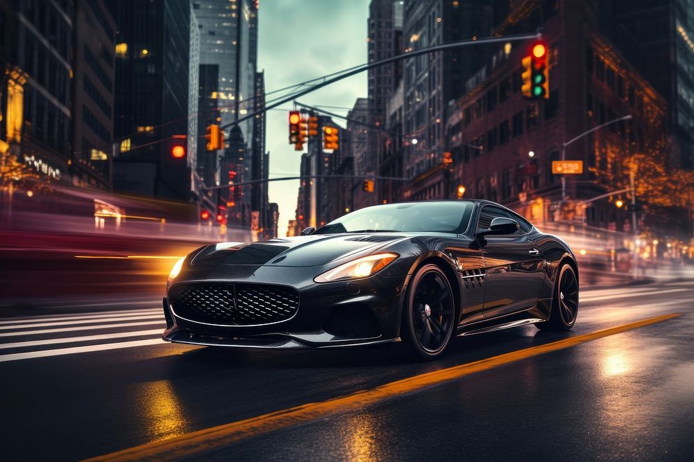 Luxury car vehicle light city. AI generated Image by rawpixel.