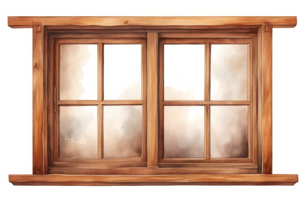 Wooden window frame brown white background architecture. AI generated Image by rawpixel.
