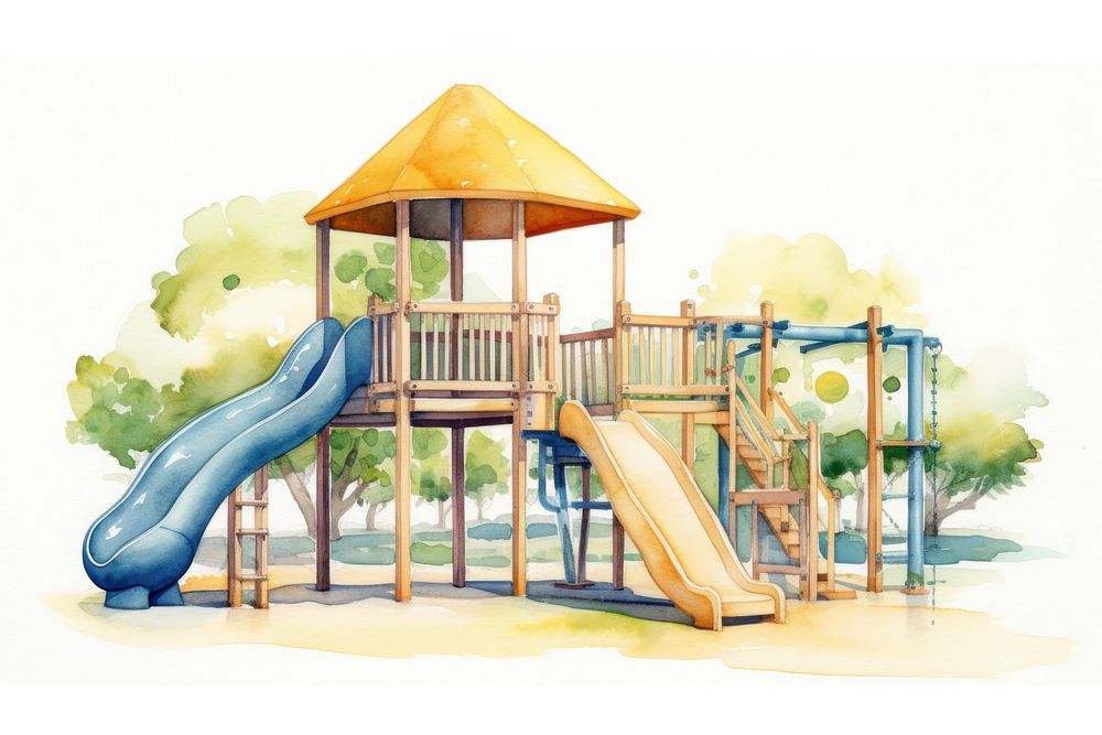 Watercolor playground outdoors white background architecture. AI generated Image by rawpixel.
