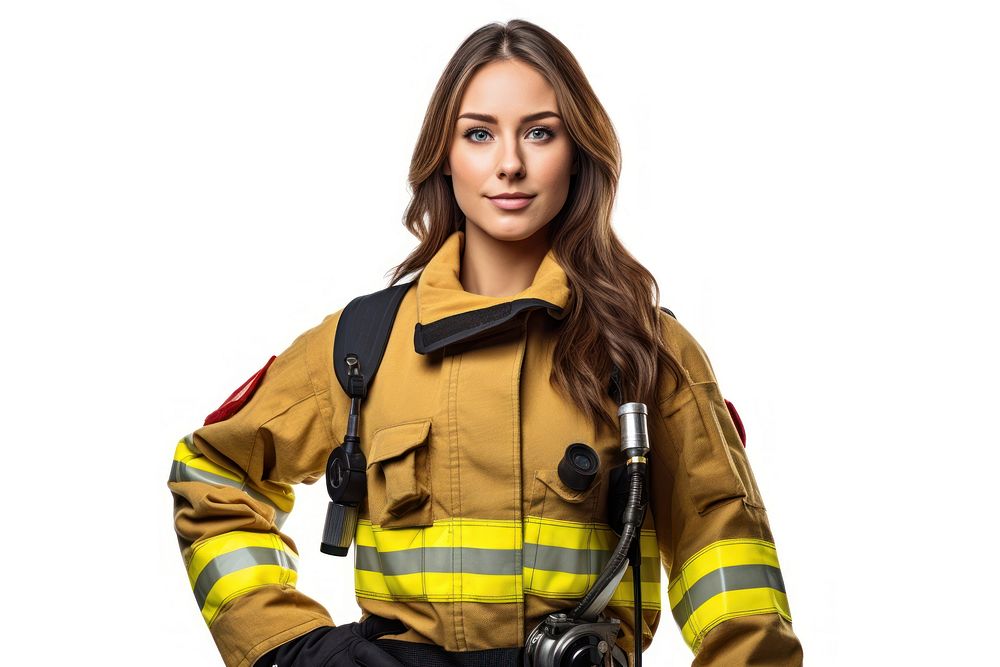 Firefighter adult woman white background. AI generated Image by rawpixel.