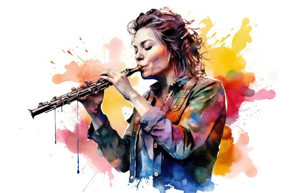 Woman playing clarinet portrait adult oboe. AI generated Image by rawpixel.