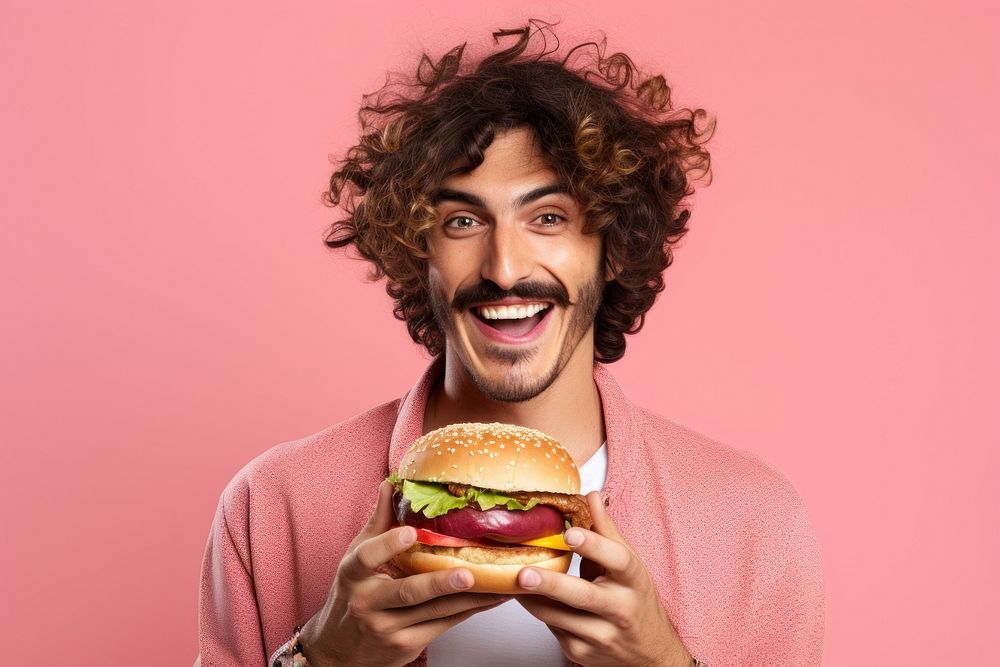 Man hamburger holding food. AI generated Image by rawpixel.