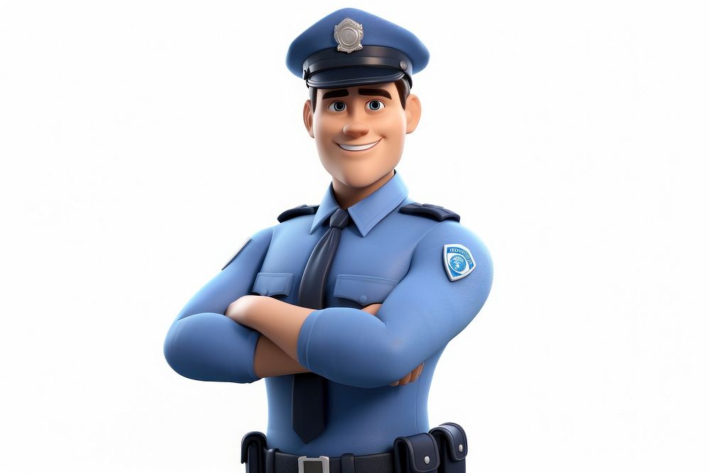 Police officer cartoon white background. AI generated Image by rawpixel.