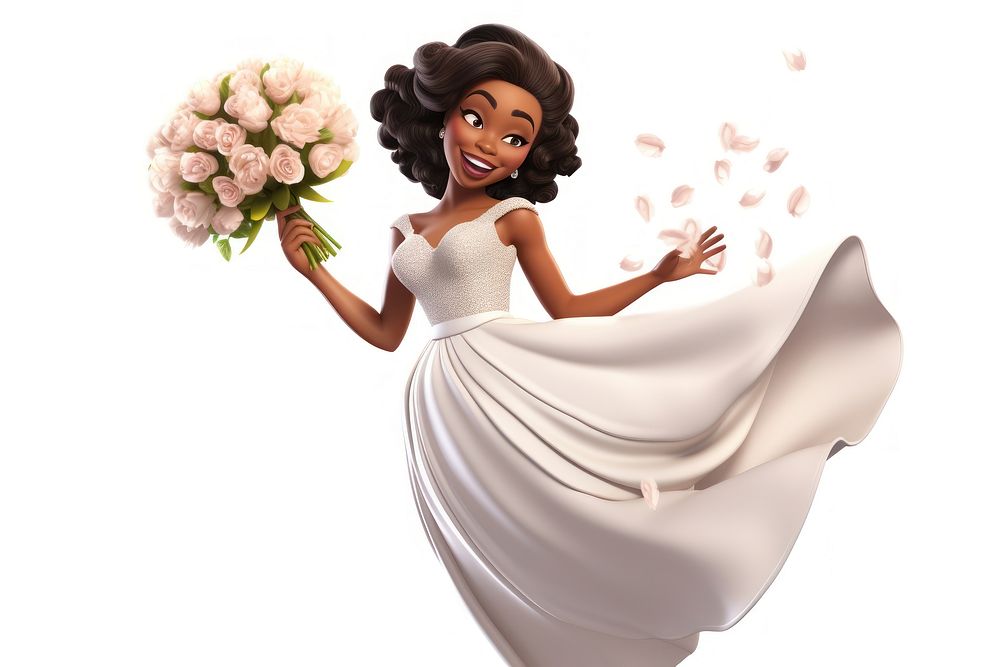 African american woman wedding cartoon flower. 