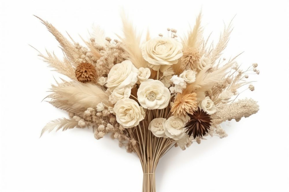 Dried wedding bouquet flower plant white. 