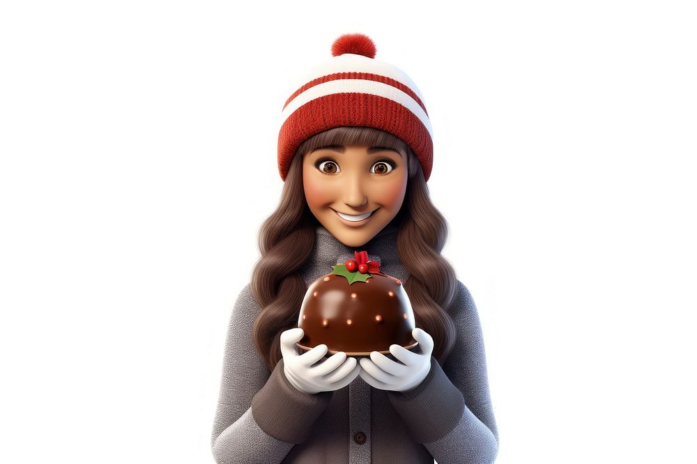 Woman holding christmas pudding white background celebration happiness. AI generated Image by rawpixel.