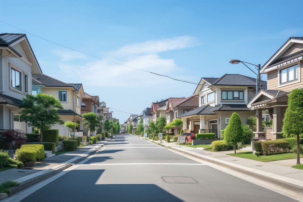 Neighborhood suburb sky car. AI generated Image by rawpixel.