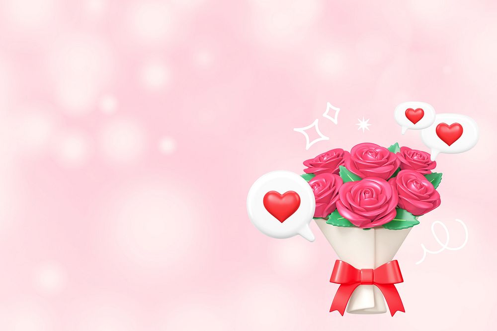 Pink rose bouquet background, 3D Valentine's celebration remix
