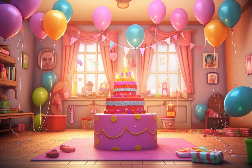 Birthday paty balloon dessert cartoon. AI generated Image by rawpixel.