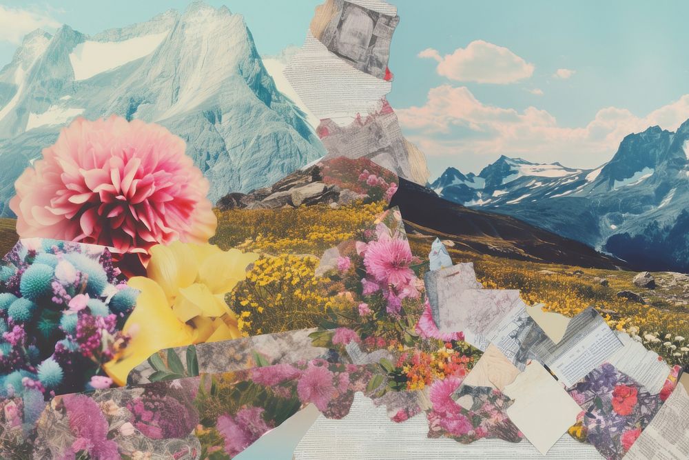 Background landscape flower mountain. AI generated Image by rawpixel.