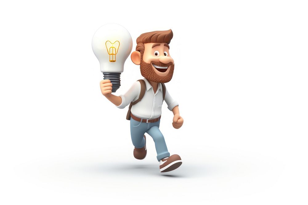 Man carrying light bulb white background representation innovation. AI generated Image by rawpixel.