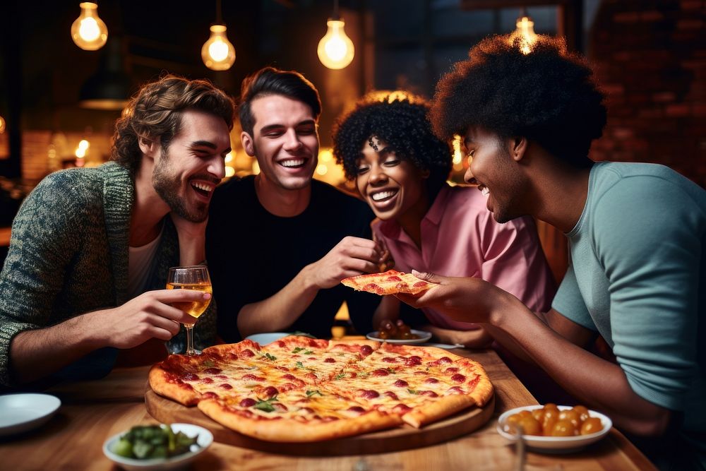 Eating pizza laughing party. AI generated Image by rawpixel.