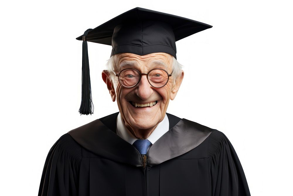 Happy old man wearing graduation gown ad hat portrait adult smile. AI generated Image by rawpixel.