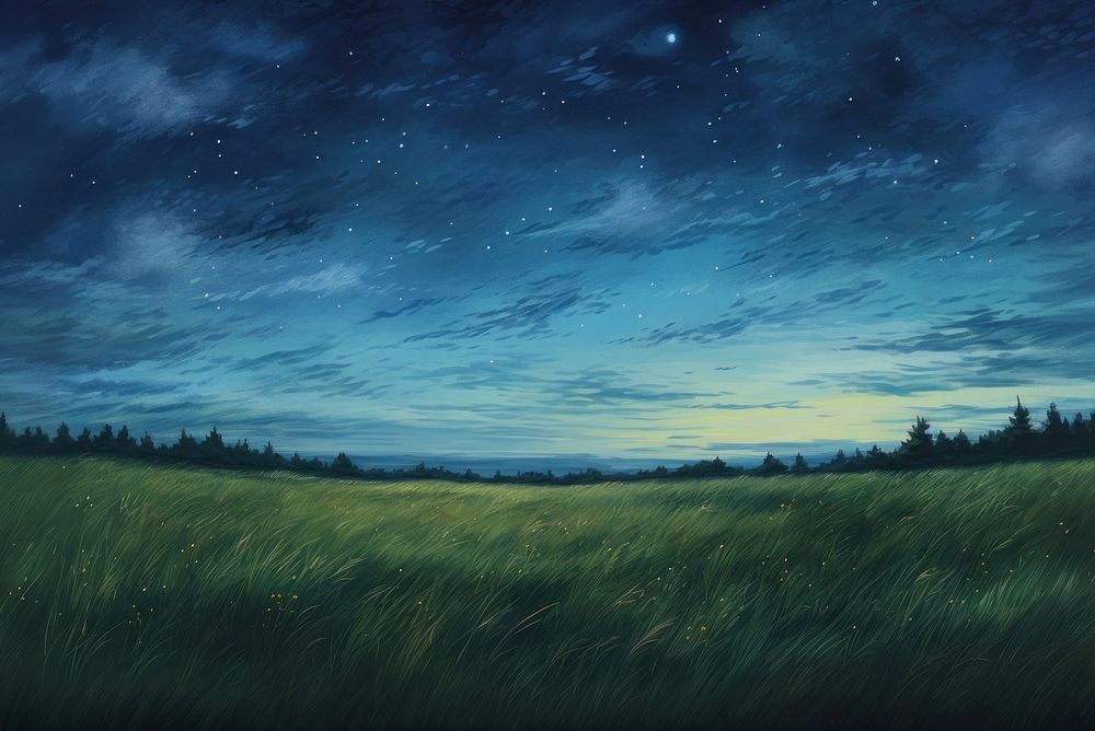 Meadow background landscape night sky. 