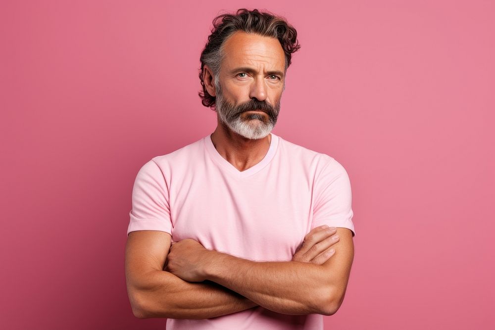 Caucasian man portrait adult pink. AI generated Image by rawpixel.