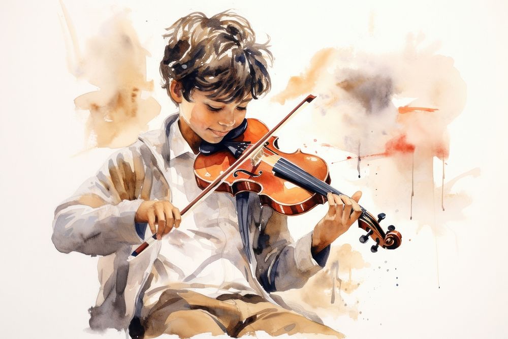 Boy play music violin boy concentration. AI generated Image by rawpixel.