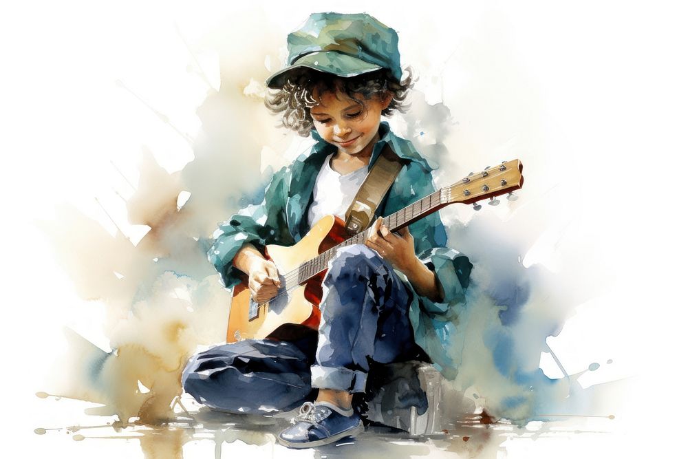 Boy play music musician guitar performance. AI generated Image by rawpixel.