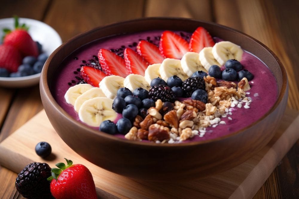 Acai Bowl bowl blueberry fruit. AI generated Image by rawpixel.