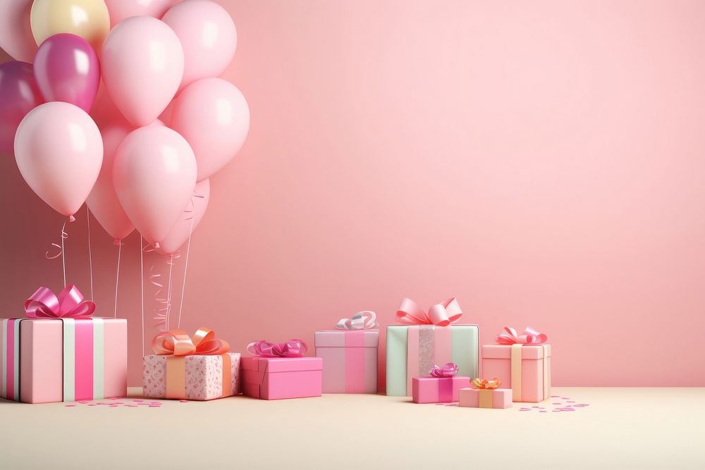 Pink green Birthday balloon birthday present. AI generated Image by rawpixel.