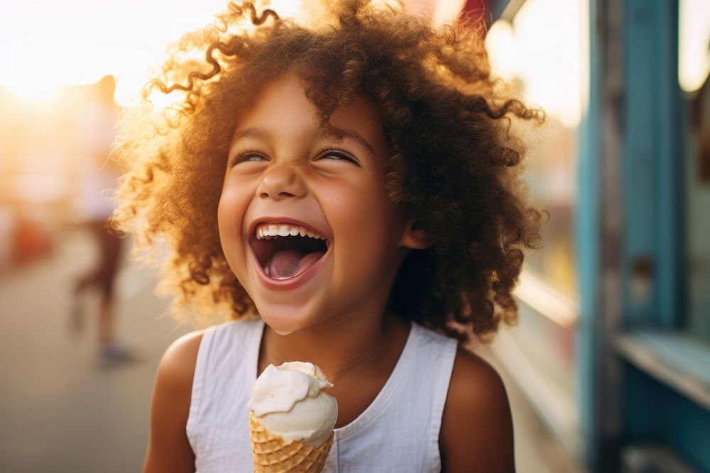 Girl laughing child cream. 