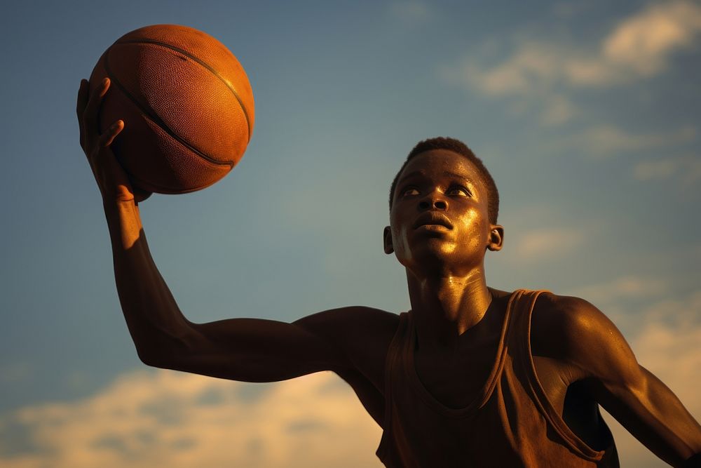 African playing basketball sports determination competition. AI generated Image by rawpixel.