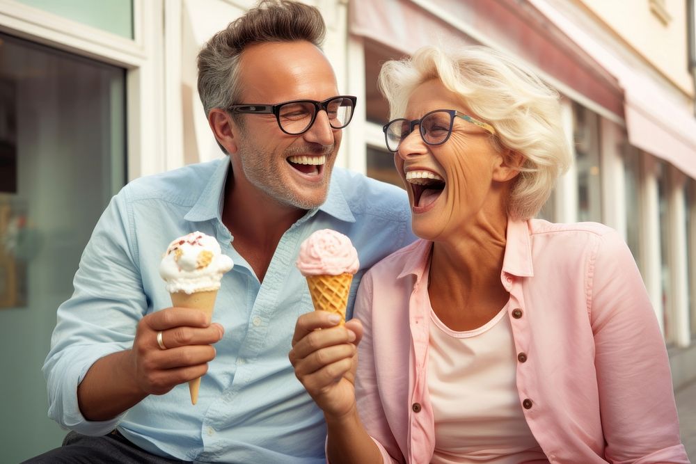 Eating adult laughing outdoors. AI generated Image by rawpixel.